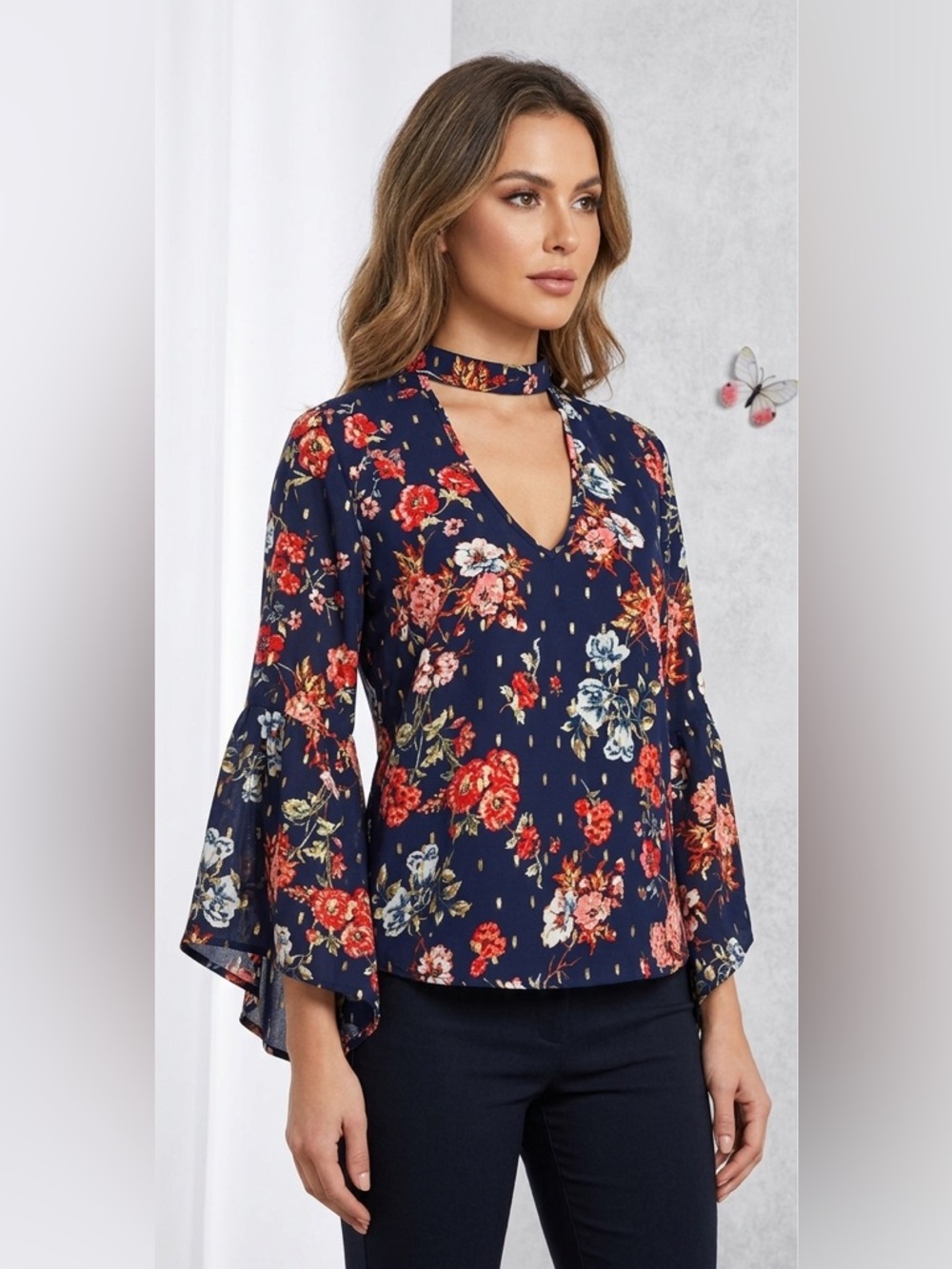 A. Calin by Flying Tomato Floral Batwing Top S